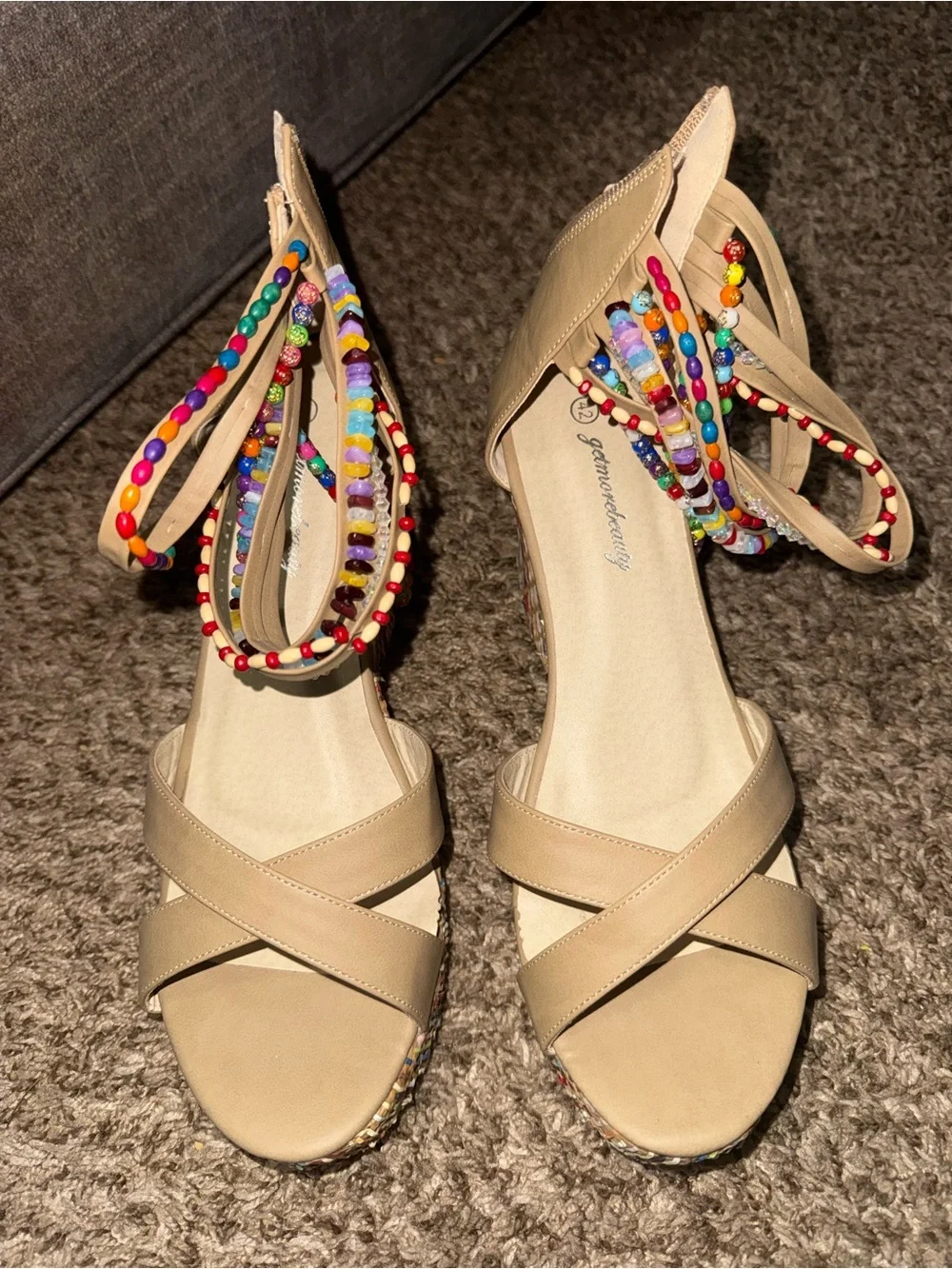 Glamorous Beaded Multicolor Wedge Sandals – EU 42